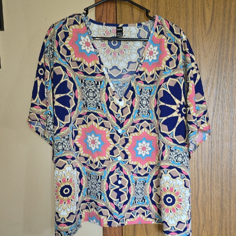 Vibrant Multicolor Geometric Women's Top